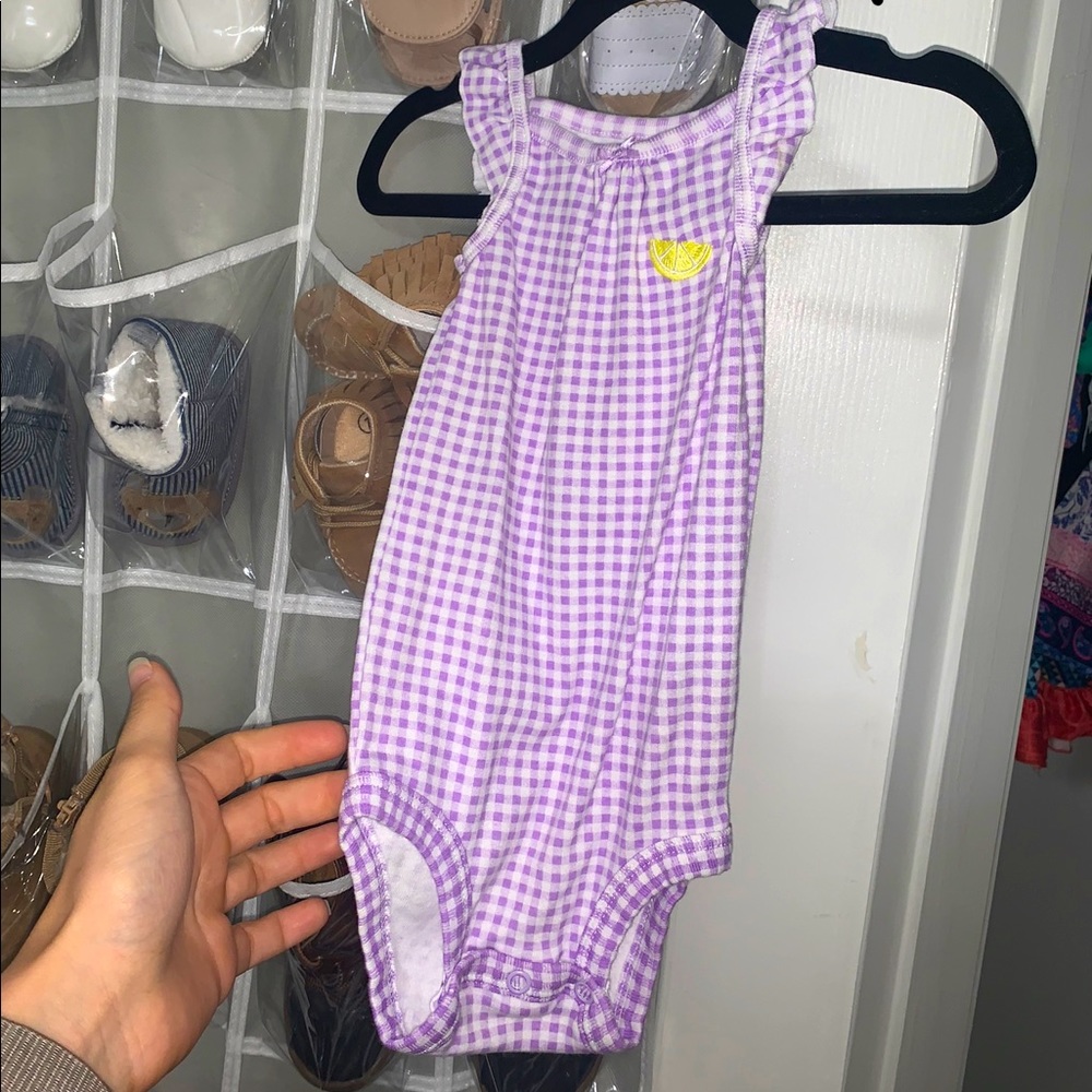Purple Gingham Onesie (12M) W/ Lemon Embroidery